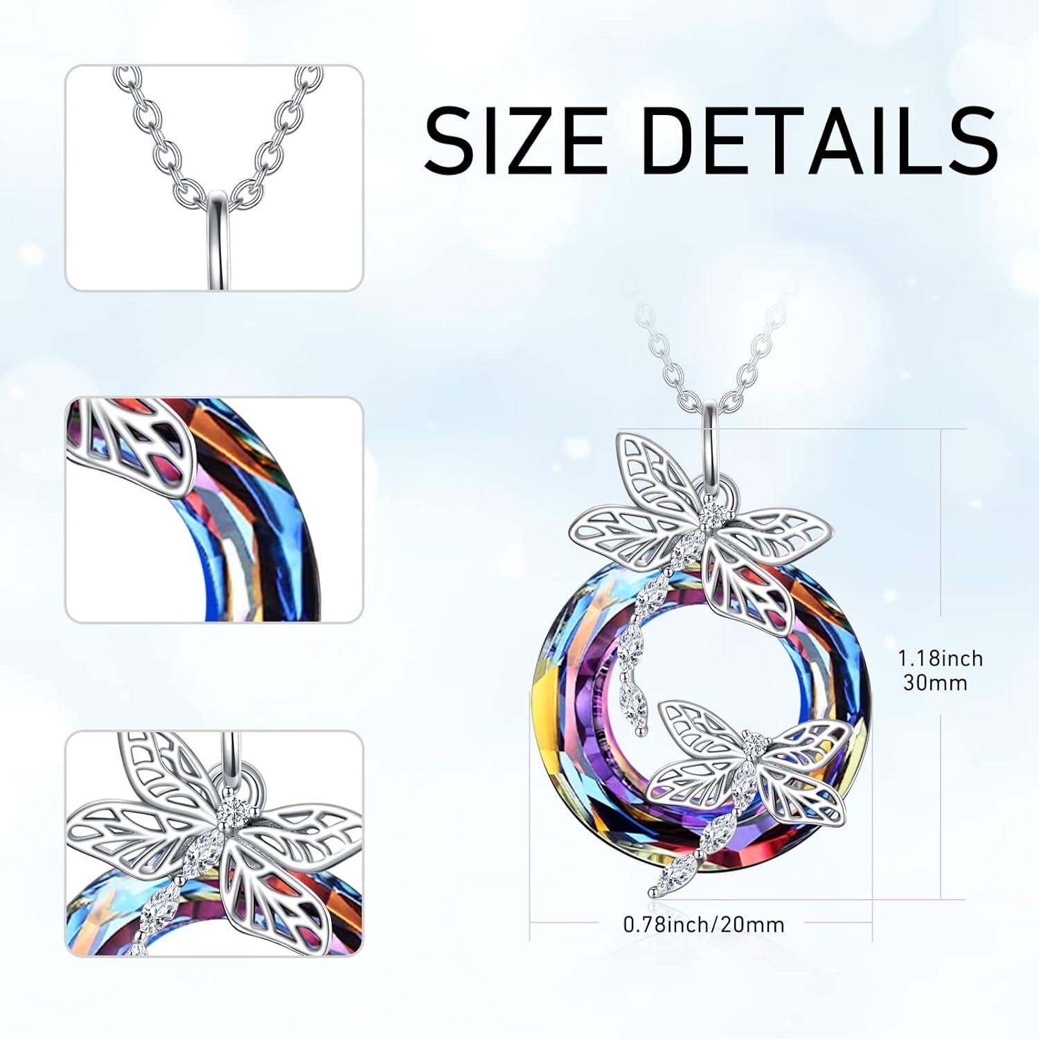 925 Sterling Silver Rainbow Crystal Butterfly Pendant Necklace for Women-0-2