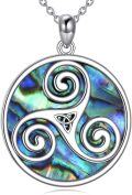 wholesale 925 Sterling Silver Abalone Shell Triskele Celtic Knot Pendant Necklace-0-0