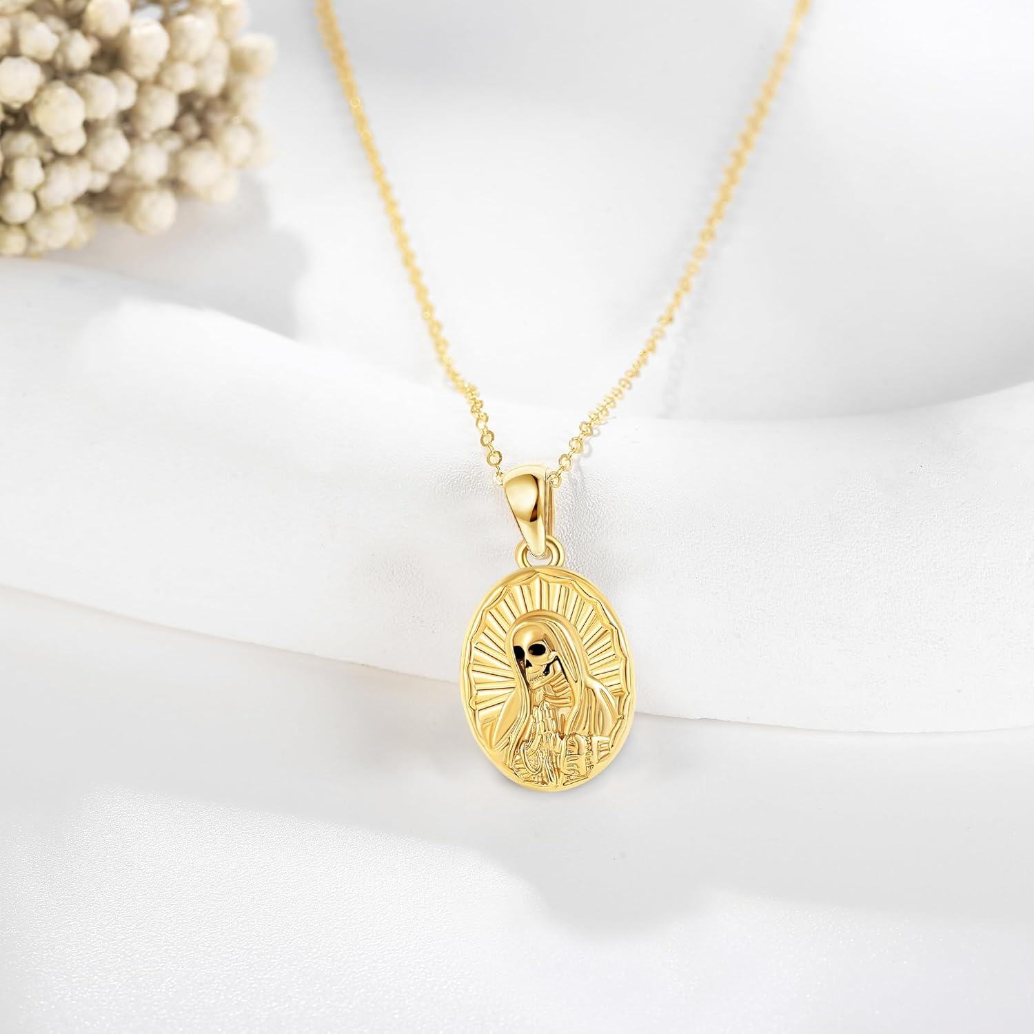 14K Gold Religious Necklace Dainty Solid Gold Protect Jewelry Gift for Women Valentine Christmas Mothers Day-0-3