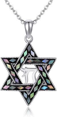 wholesale 925 Sterling Silver Black & Mother-of-Pearl Star of David Pendant Necklace Judaica Christian Gifts for Her-Hebrew Chai