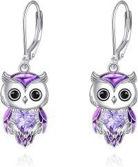 wholesale 925 Sterling Silver Birthstone Owl Dangle Earrings for Women Christmas Gifts-06-June