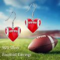 wholesale 925 Sterling Silver Heart-Shaped Football Sport Ball Dangle Earrings for Women-0-2