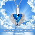 wholesale 925 Sterling Silver Blue Crystal Angel Wings Heart Cremation Pendant Necklace-0-5