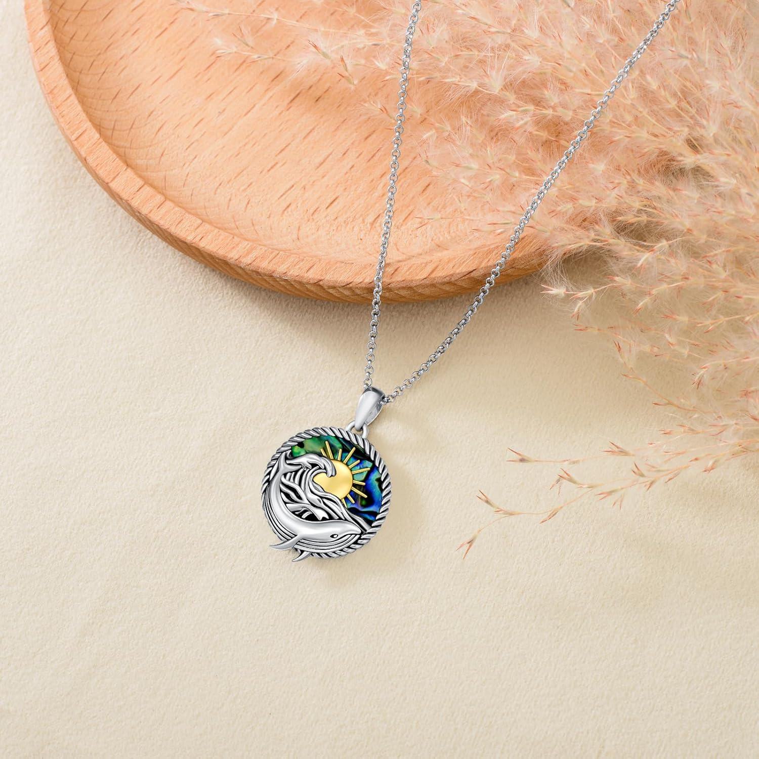 wholesale 925 Sterling Silver Ocean Wave and Dolphin Pendant Necklace-0-2