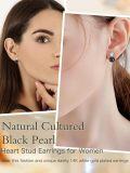 wholesale 925 Sterling Silver Heart CZ & Black Pearl Studs for Women-0-2