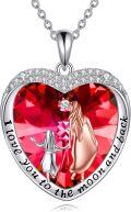 wholesale 925 Sterling Silver Heart-Shaped Red Crystal Pendant Necklaces with Engraved Message I Love You to the Moon and Back - Perfect Gifts for Mother's Day or Birthday (Mom/Daughter/Grandma)-0-0