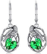 wholesale 925 Sterling Silver Birthstone Raven Heart Dangle Earrings for Women Mother s Day Gifts-May