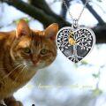 wholesale 925 Sterling Silver Heart-Shaped Tree of Life Photo Locket Necklace with Gold Cat and Dog Pendants for Women-0-1