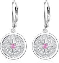 wholesale 925 Sterling Silver Compass Drop Earrings with Symbolic Design for Men & Women-10-October