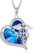 wholesale 925 Sterling Silver Nurse Necklace with Crystal Caduceus Pendant Heart-Shaped Design RN Medical  for Women-0-0
