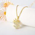 wholesale 925 Sterling Silver Plated Gold  Crown Dollar Sign Pendant Necklace for Women and Men-0-4