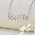 wholesale S925 Sterling Silver Diamond Heart Necklace, 4 Tiny Hearts, Handcrafted Inlaid, Sparkling Gift for Her, 10mm, 30mm, 2.83g-0-5