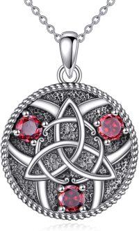 wholesale 925 Sterling Silver Red Garnet Celtic Trinity Knot Pendant Necklace-Triquetra