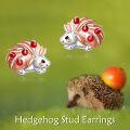 wholesale 925 Sterling Silver Hedgehog Stud Earrings with Red Beads and Rose Gold Accents - Adorable Animal Jewelry for Women-0-4