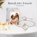 TOUPOP Sterling Silver & Rose Quartz Butterfly X Initial Link Bracelet-0-2