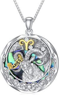 wholesale TOUPOP Aries Zodiac Necklace S925 Sterling Silver Constellation Pendant Astrology Horoscope Jewelry Birthstone Necklace Abalone Jewelry Birthday Gifts For Women -undefined