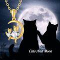 wholesale 14K Gold CZ Cat and Moon Charm Necklace for Women s-0-5