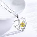 wholesale 925 Sterling Silver Heart-Shaped Cat & Sunflowers Pendant Necklace for Women and Girls-0-1