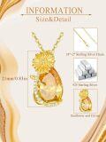 wholesale Gold-Plated 925 Sterling Silver Citrine Teardrop Sunflower Pendant Necklace Gift for Women-0-5
