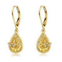 wholesale 14K Gold Yellow Resin Bee Honeycomb Daisy Flower Drop Dangle Lever Back Earrings for Women-bee 1