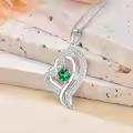 TOUPOP Sterling Silver Emerald Double Heart Pendant Necklace-0-3