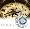 wholesale 925 Sterling Silver Compass Necklace for Women with Blue Crystal and Moon Pendant Jewelry Graduation Gift for Teen Girls-0-1
