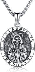 wholesale 925 Sterling Silver Santa Muerte Triple Moon Witch Knot Skull Cowboy Pendant Necklace-0-0