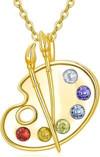 wholesale 925 Sterling Silver Plated Gold Palette Necklace with Paintbrush Pendant Graduation Jewelry for Women Class of 2023 Inspirational Gift-Palette-Yellow Gold
