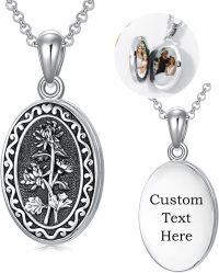 wholesale Sterling Silver 12 Month Birth Flower Photo Locket Necklace Jewelry Gift -2.text customized-11-November-Chrysanthemum-1.no custom-3.photo&text customized-11-November-Chrysanthemum-text-11-November-Chrysanthemum-p
