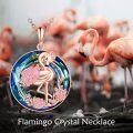 wholesale Rose Gold 925 Sterling Silver Pink Flamingo Blue Crystal Pendant Necklace-0-5