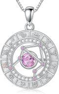 wholesale Sterling Silver White Gold Plated Zodiac Necklace with Birthstone for Women-0-0