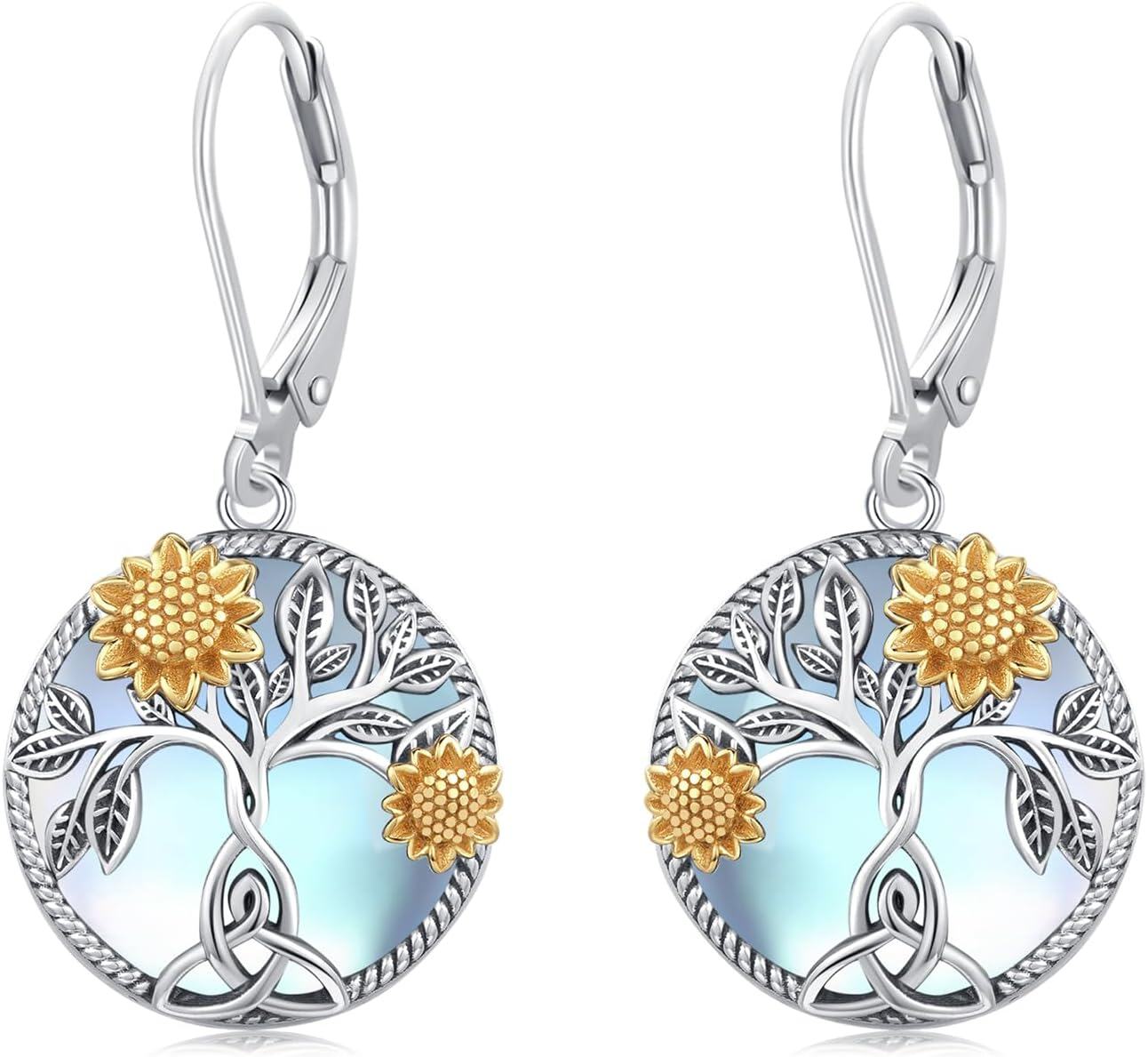Sterling Silver Sunflower Earrings with Sunshine Dangle Drop for Women Girls Jewelry Gifts-0-0