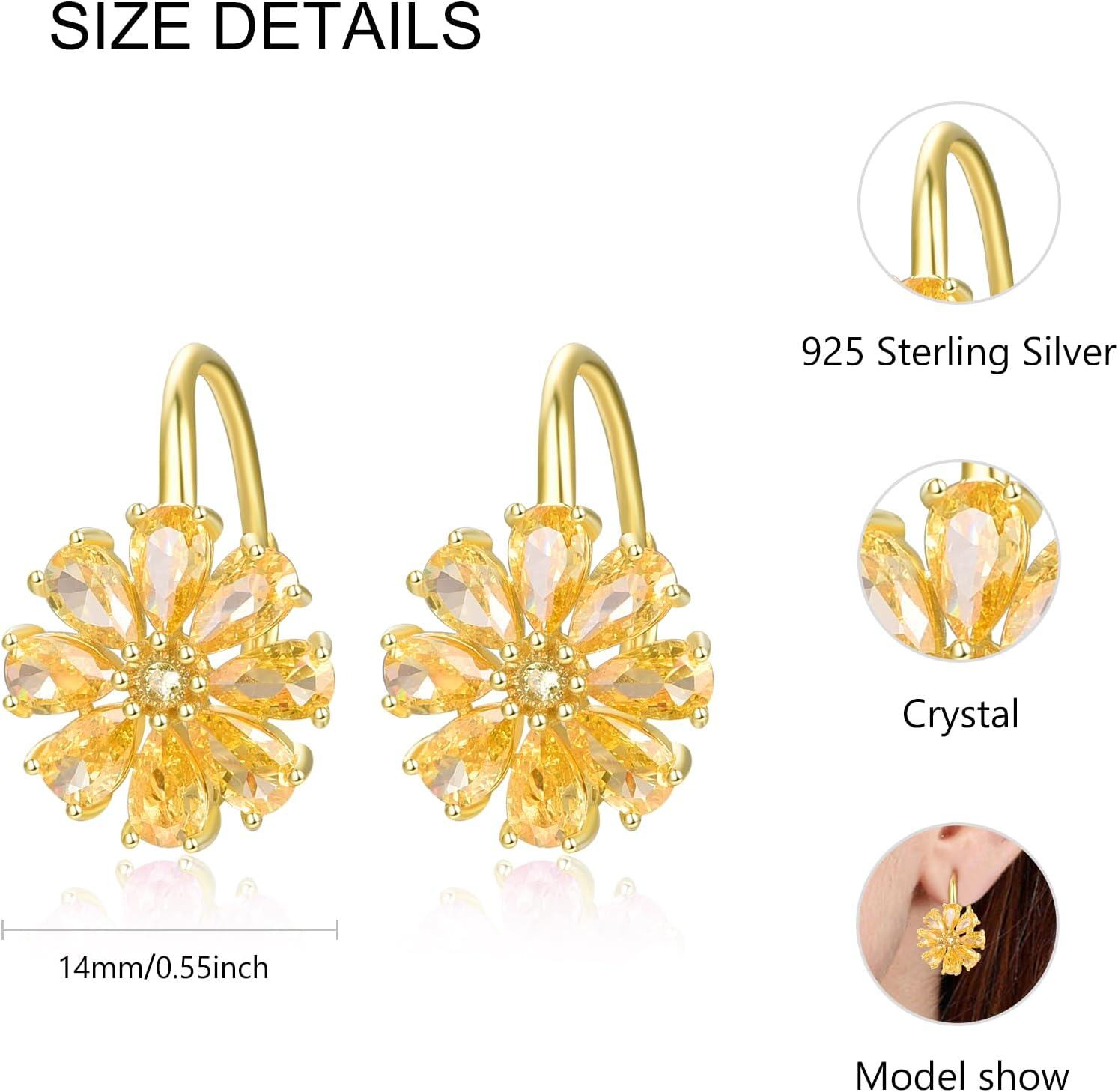 wholesale 14K Gold Daisy Dangle Earrings with Crystal, 12mm, 3g, Nickel-Free, Hypoallergenic, Gift for Her-0-4