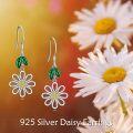 wholesale 925 Sterling Silver Daisy Drop Earrings with Green Leaves and Gold Center Floral s for Women Girls-0-5