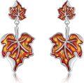 wholesale 925 Sterling Silver Maple Leaf Drop Dangle Earrings with Red and Gold Enamel Finish for Women Girls Gifts-0-0