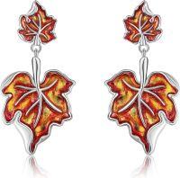 wholesale 925 Sterling Silver Maple Leaf Drop Dangle Earrings with Red and Gold Enamel Finish for Women Girls Gifts-maple leaf