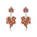 wholesale 925 Sterling Silver Maple Leaf Drop Dangle Earrings with Red and Gold Enamel Finish for Women Girls Gifts-0-0