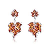 wholesale 925 Sterling Silver Maple Leaf Drop Dangle Earrings with Red and Gold Enamel Finish for Women Girls Gifts-maple leaf