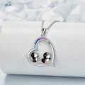 wholesale 925 Sterling Silver Penguin Love Heart Pendant Necklace with Pink Blue Crystal  for Women Girl Xmas Present-0-1