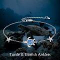 wholesale 925 Sterling Silver Starfish Turtle Anklet for Women Girls Beach  47cm-68cm Length Adjusted Chain Link Charm Foot Bracelets Blue Fire Opal Ocean Animal Lover Gifts-0-5