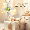 TOUPOP Sterling Silver Peridot Cross Pendant Necklace For Women-0-3