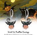 wholesale 925 Sterling Silver Halloween Cat Pumpkin Leverback Hoop Earrings-0-3