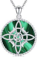 wholesale 925 Sterling Silver Celtic Pentagram Green Malachite Pendant Necklace-0-0
