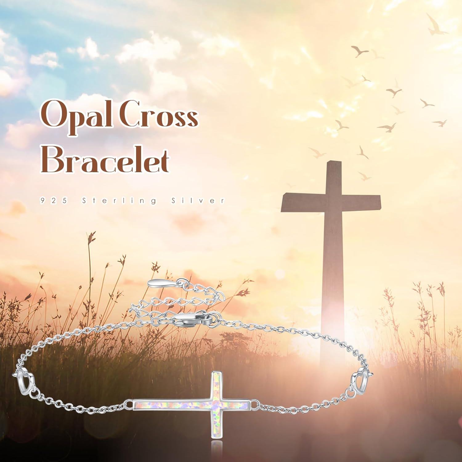 wholesale 925 Sterling Silver Cross Opal Infinity Chain Bracelet for Women (Adjustable)-0-5