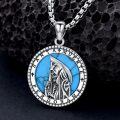 wholesale 925 Sterling Silver Turquoise Stone Santa Muerte Grim Reaper Pendant Necklace  for Men & Women-0-4