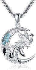 wholesale 925 Sterling Silver Turquoise Moon Bird Necklace Pendant Jewelry for Women Girls Gifts 48cm Chain Length-0-0