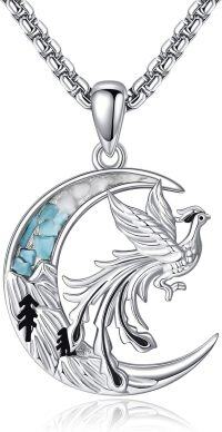 wholesale 925 Sterling Silver Turquoise Moon Bird Necklace Pendant Jewelry for Women Girls Gifts 48cm Chain Length-Phoenix