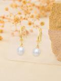 wholesale 14K Gold Freshwater Pearl & Moissanite Drop Earrings, 8mm Round Pearl, Real Solid Gold Jewelry for Women-0-4