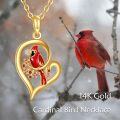 wholesale 14K Yellow Gold Cardinal Bird Heart Pendant Necklace Gift for Women Girls-0-1