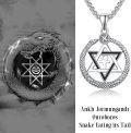 wholesale 925 Sterling Silver Metal Stone Punk Snake Necklace for Men & Women - Double Snake Pendant with Medusa Design and Star of David Symbol (Halloween Edition)-0-5